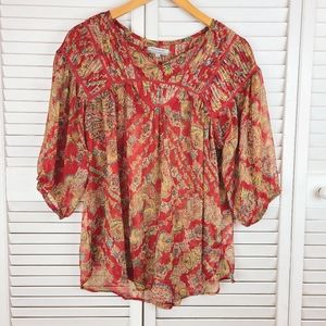 World Market Paisley Red Flowy Chiffion Blouse Top
